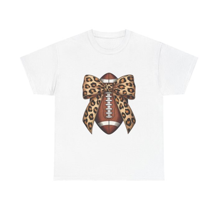 Leopard Bow Football Tee | Unisex Heavy Cotton T-Shirt, Sports Shirt, Game Day Outfit, Fall Fashion, Birthday Gift - Image 1
