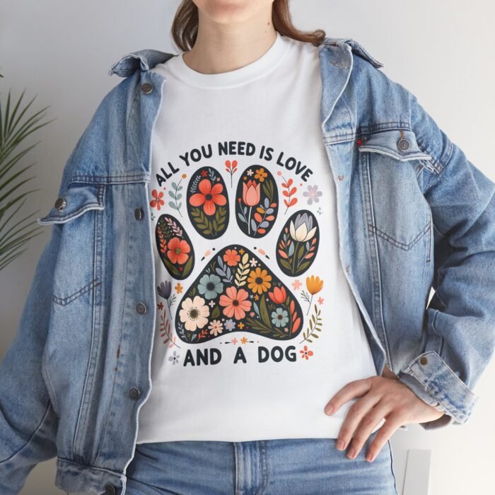 Floral Dog Lover Tee - All You Need Is Love and a Dog, Gift for Dog Parents, Animal Lovers T-Shirt, Pet Adoption Awareness, Casual [...] - Image 8