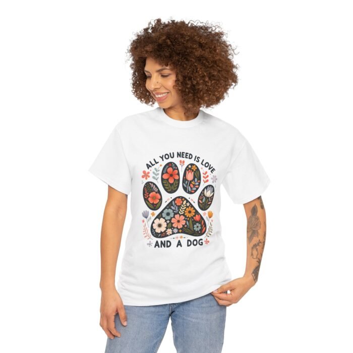Floral Dog Lover Tee - All You Need Is Love and a Dog, Gift for Dog Parents, Animal Lovers T-Shirt, Pet Adoption Awareness, Casual [...] - Image 6
