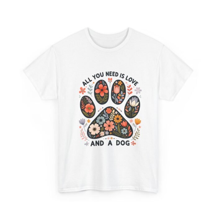 Floral Dog Lover Tee - All You Need Is Love and a Dog, Gift for Dog Parents, Animal Lovers T-Shirt, Pet Adoption Awareness, Casual [...] - Image 3