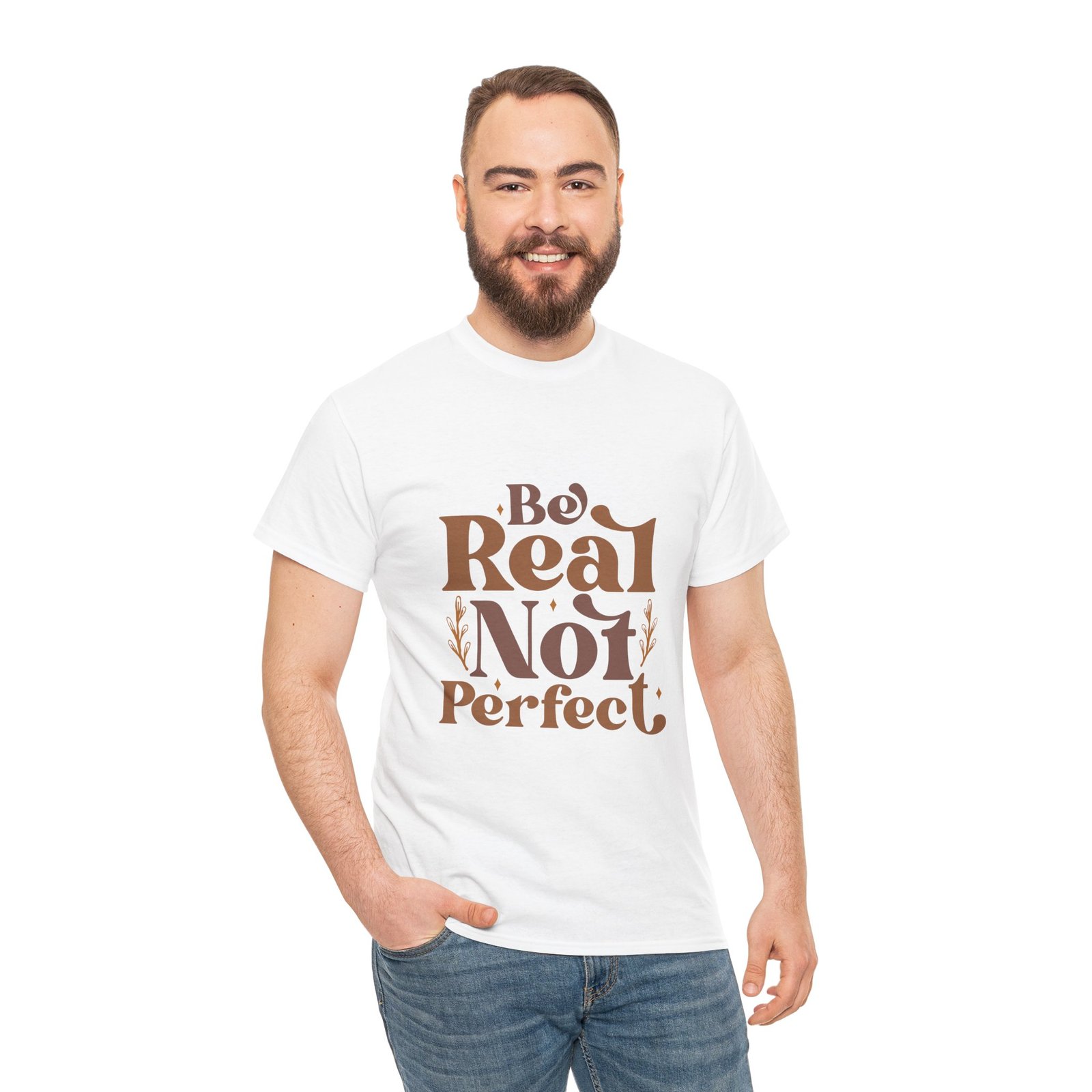 14942247138236381726_2048.jpeg Be Real Not Perfect Unisex Heavy Cotton Tee, Motivational Graphic Shirt, Casual Wear, Self-Love Apparel, Everyday T-Shirt - Image 5