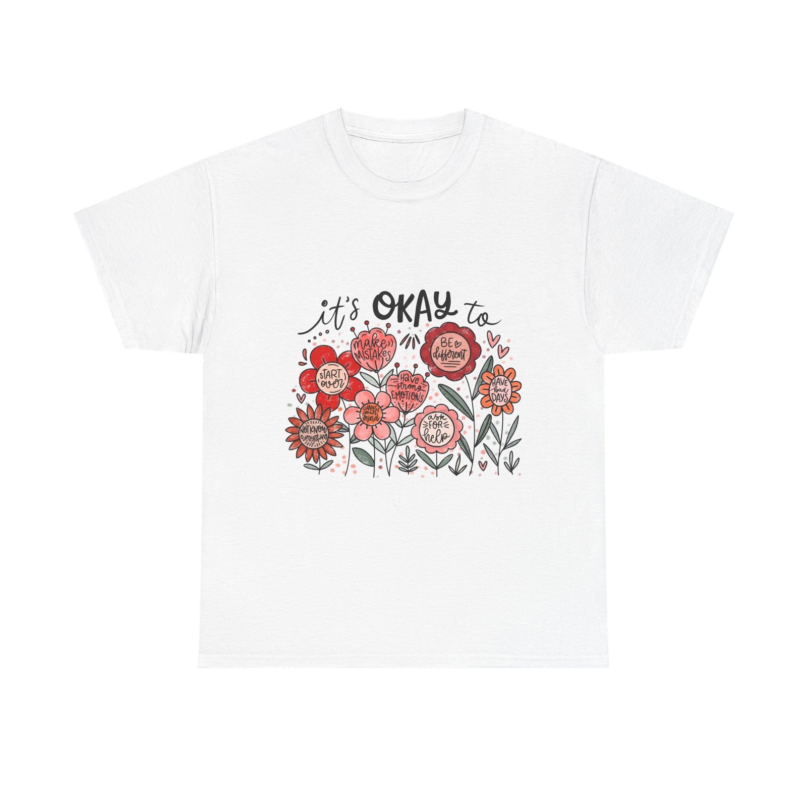 648519498312798482_2048.jpeg Floral Quote Tee: It's Okay To Not Be Okay, Motivational Gift, Self-Care Apparel, Floral Design Tee, Unisex T-Shirt, Casual Wear - Image 2