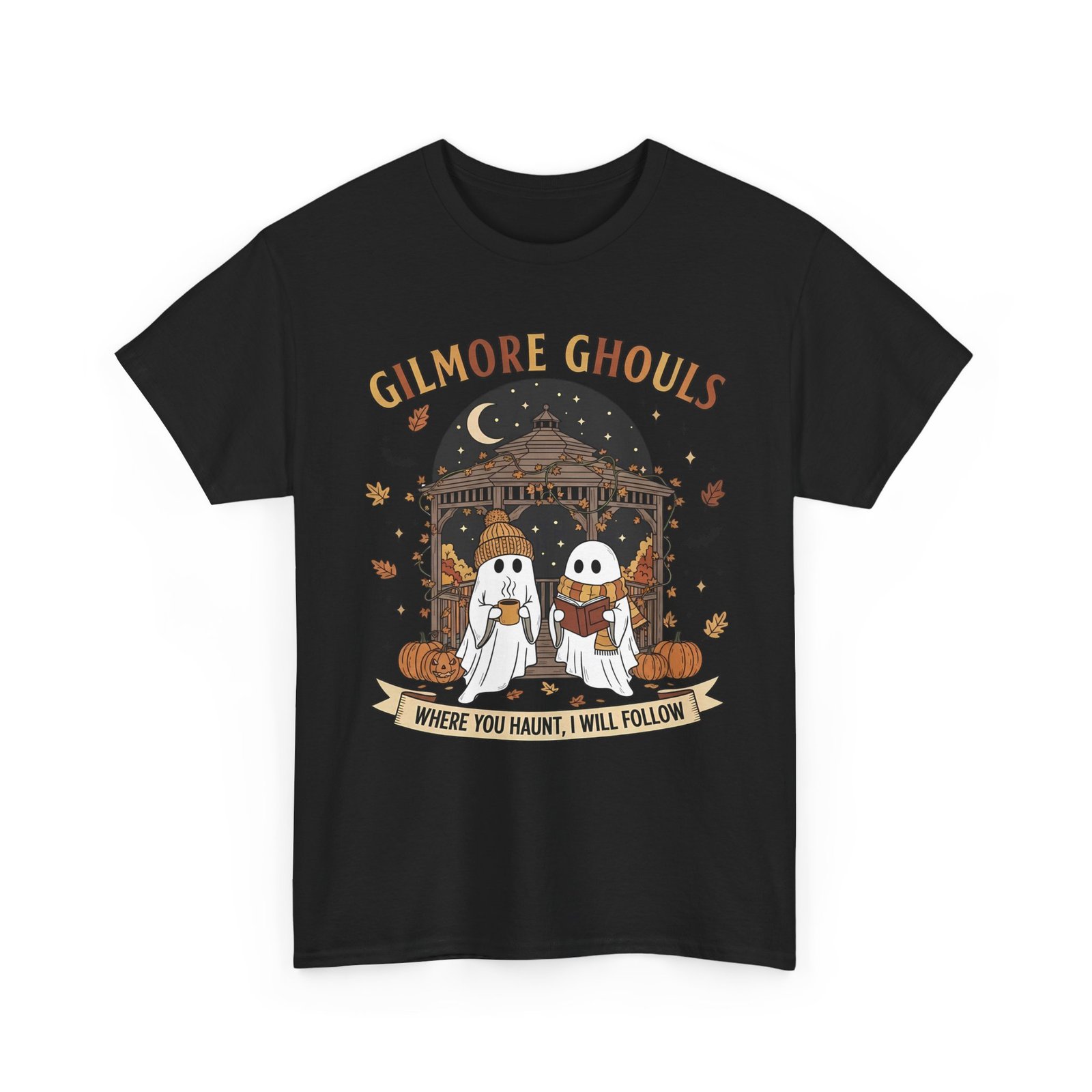 7663948373232572875_2048.jpeg Gilmore Ghouls Unisex Heavy Cotton Tee - Halloween Shirt, Spooky T-Shirt, Fall Apparel, Ghosts & Pumpkins, Casual Wear - Image 8