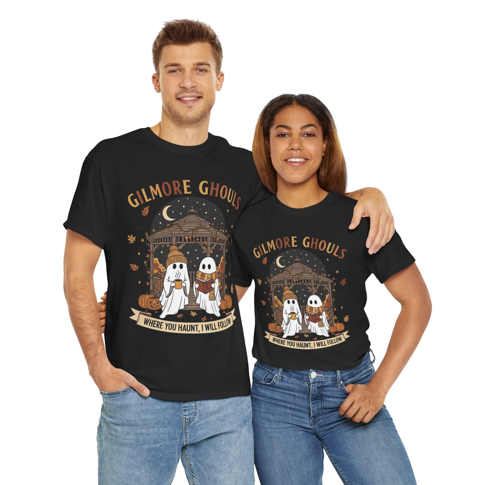 957531307295888321_2048.jpeg Gilmore Ghouls Unisex Heavy Cotton Tee - Halloween Shirt, Spooky T-Shirt, Fall Apparel, Ghosts & Pumpkins, Casual Wear - Image 10